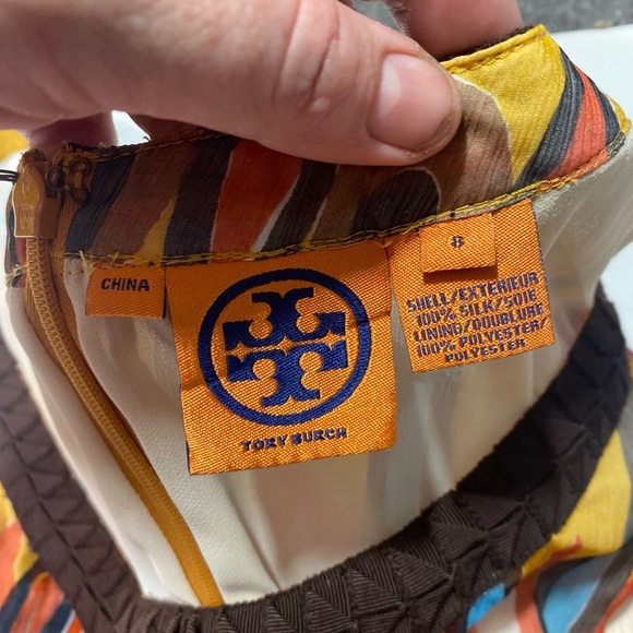 Tory Burch 100% Silk Multi-Colored Artsy Print Midi Woman’s Dress Size 8 - Picture 7 of 14